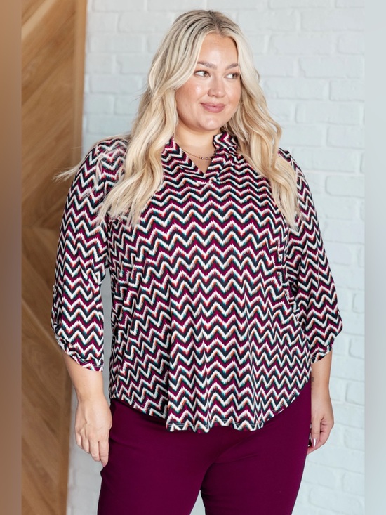 Dear Scarlett Tops - NWT Dear Scarlett Magenta and Black Chevron Blouse